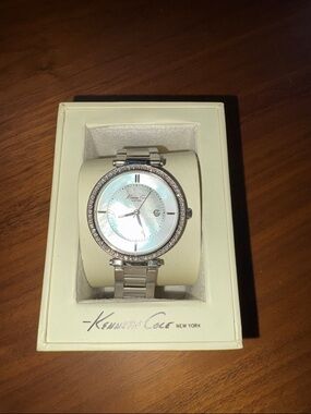 Kenneth Cole Women's Silver Crystal-Trim Mother-of-Pearl Dial Watch